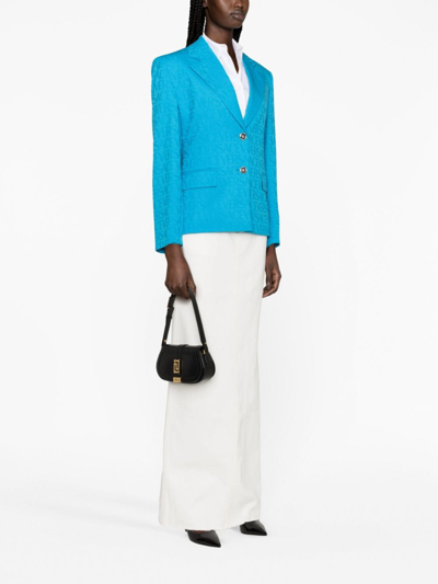 Shop Versace Allover Virgin-wool Jacquard Blazer In Blue