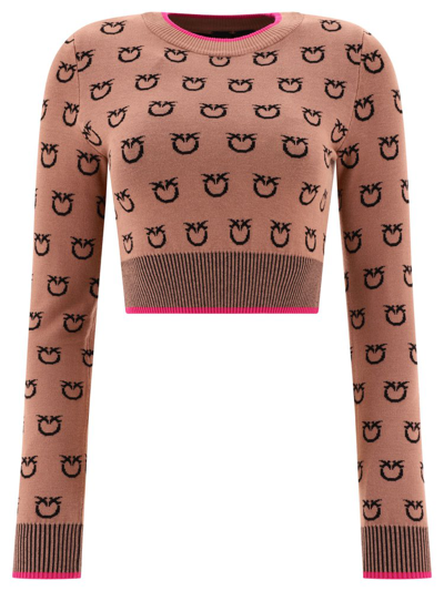 Shop Pinko Crewneck Cropped Sweater In Multi