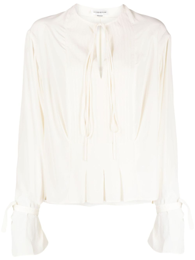 Shop Victoria Beckham Tie-fastening Pintuck Silk Blouse In White