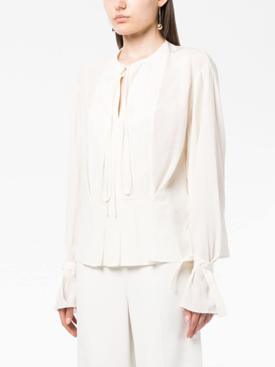 Shop Victoria Beckham Tie-fastening Pintuck Silk Blouse In White