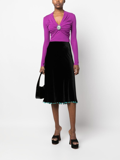 Roberto Cavalli Gathered-front Long-sleeve Top In Purple