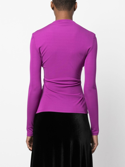 Roberto Cavalli Gathered-front Long-sleeve Top In Purple
