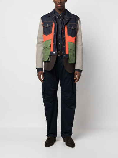 Shop Dsquared2 Patchwork Buttoned Jacket In Blue