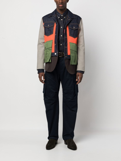 Dsquared2 Patchwork Buttoned Jacket In Blue