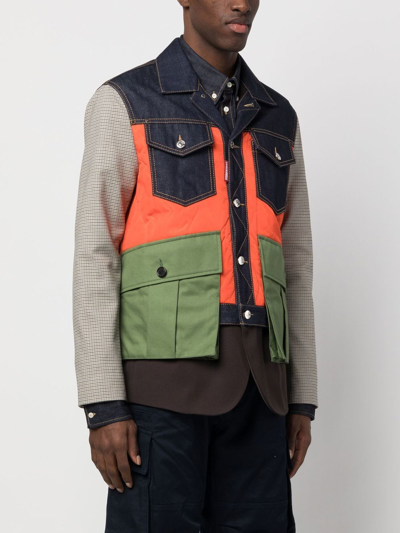 Dsquared2 Patchwork Buttoned Jacket In Blue