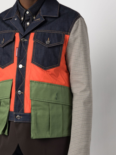 Dsquared2 Patchwork Buttoned Jacket In Blue