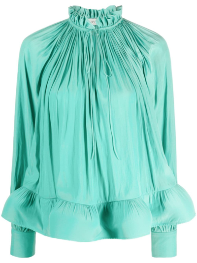 Shop Lanvin Ruffled Gathered Blouse In Green
