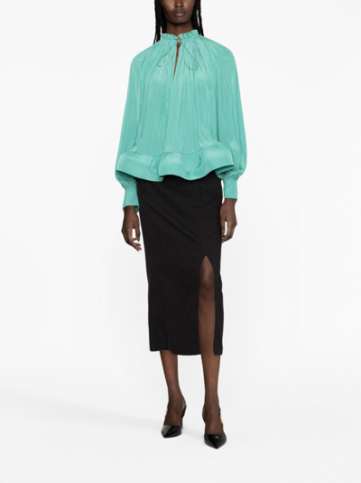 Shop Lanvin Ruffled Gathered Blouse In Green