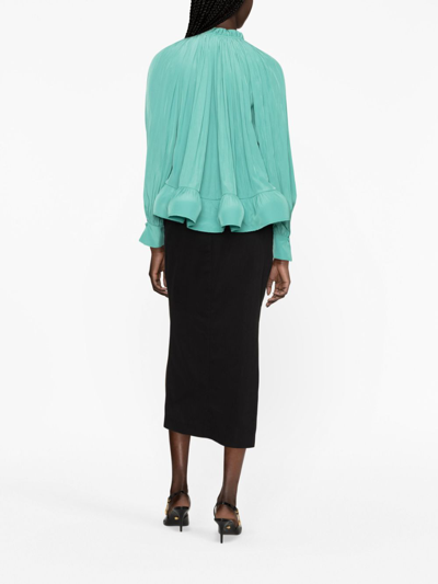 Shop Lanvin Ruffled Gathered Blouse In Green
