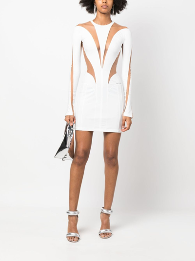 Shop Mugler Sheer-panelled Fitted Minidress In White