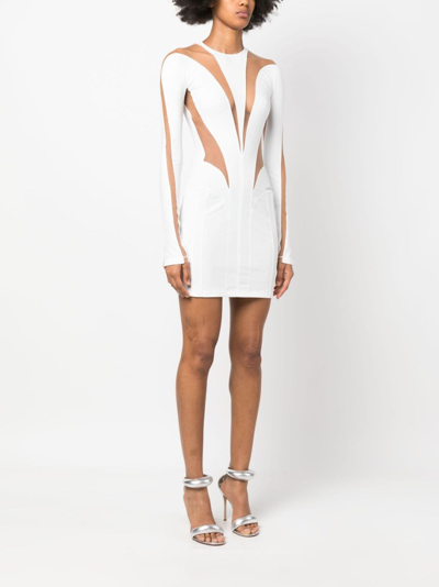 Shop Mugler Sheer-panelled Fitted Minidress In White