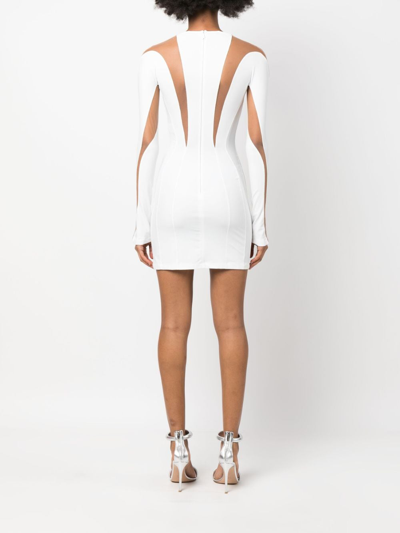 Shop Mugler Sheer-panelled Fitted Minidress In White