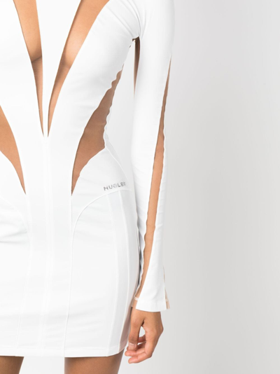 Shop Mugler Sheer-panelled Fitted Minidress In White