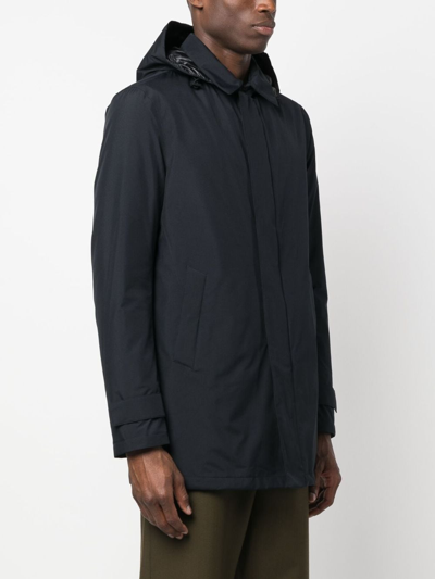 Shop Herno Gortex Logo-print Hooded Raincoat In Blue