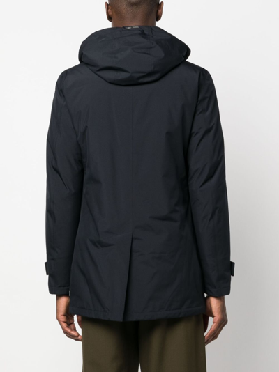 Shop Herno Gortex Logo-print Hooded Raincoat In Blue