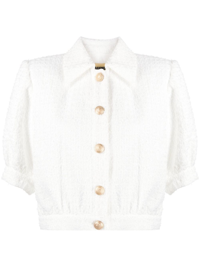 Shop L Agence Flat-collar Tweed Cropped Jacket In White
