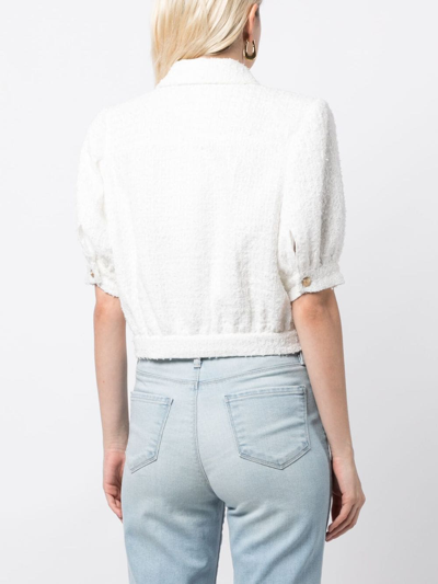Shop L Agence Flat-collar Tweed Cropped Jacket In White