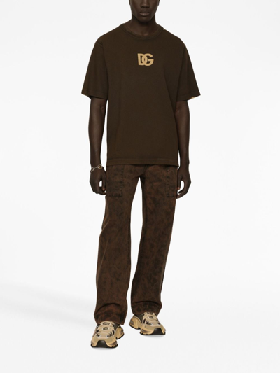 Shop Dolce & Gabbana Logo-print Short-sleeve T-shirt In Brown