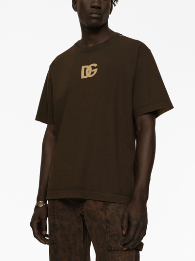 Shop Dolce & Gabbana Logo-print Short-sleeve T-shirt In Brown