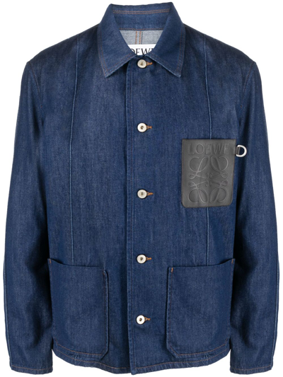 Shop Loewe Logo-patch Denim Shirt Jacket In Blue