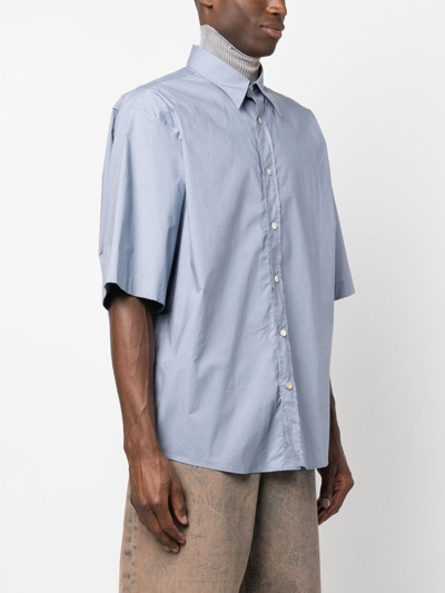 Shop Acne Studios Drop-shoulder Short-sleeve Shirt In Blue