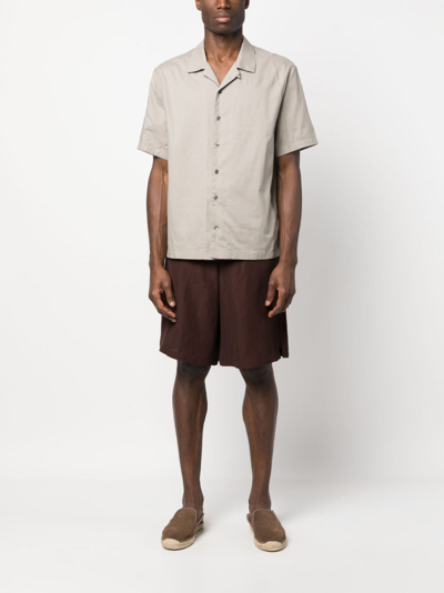 James Perse Short-sleeves Buttoned Poplin Shirt In Grey
