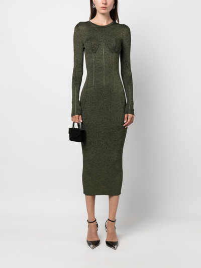 Shop Del Core Metallic-threading Knit Midi Dress In Green