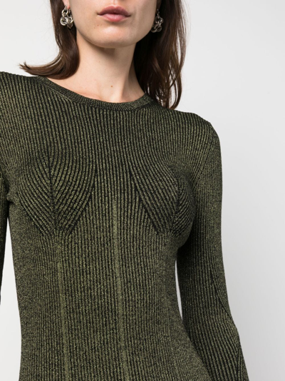Shop Del Core Metallic-threading Knit Midi Dress In Green