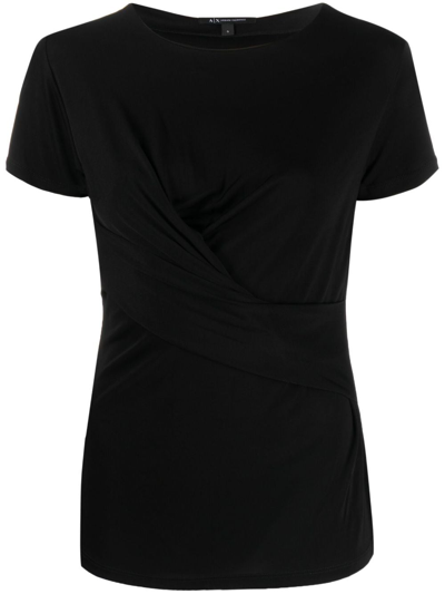 Shop Armani Exchange Gathered-detail Crew-neck T-shirt In Black