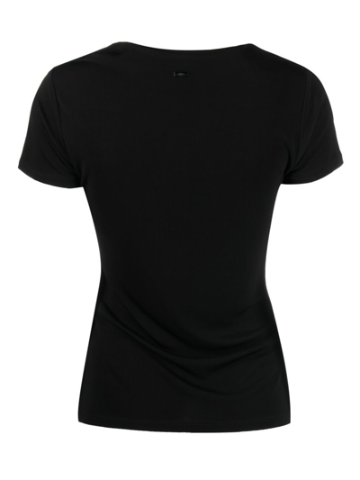 Shop Armani Exchange Gathered-detail Crew-neck T-shirt In Black