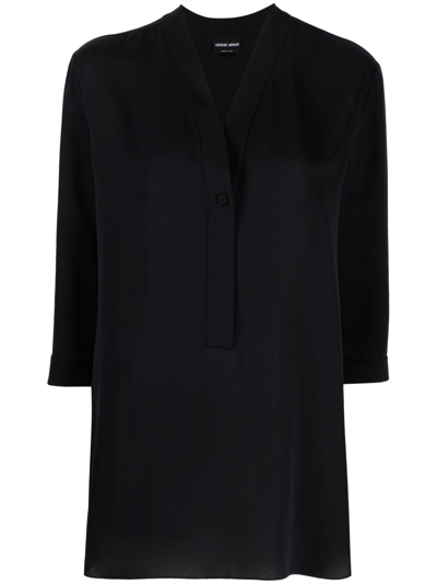 Shop Giorgio Armani V-neck Silk Blouse In Blue