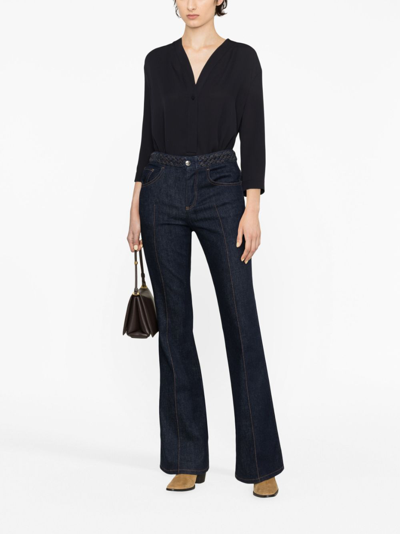 Shop Giorgio Armani V-neck Silk Blouse In Blue