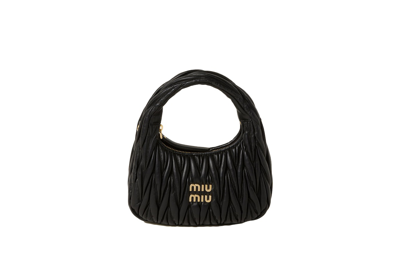 Pre-owned Miu Miu Wander Matelasse Nappa Leather Mini Hobo Bag Black