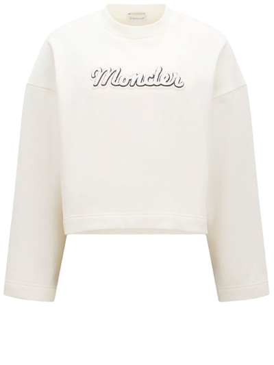 Moncler Logo-embroidered Cotton Sweatshirt In White