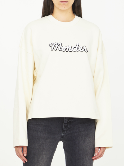 Moncler Logo-embroidered Cotton Sweatshirt In White