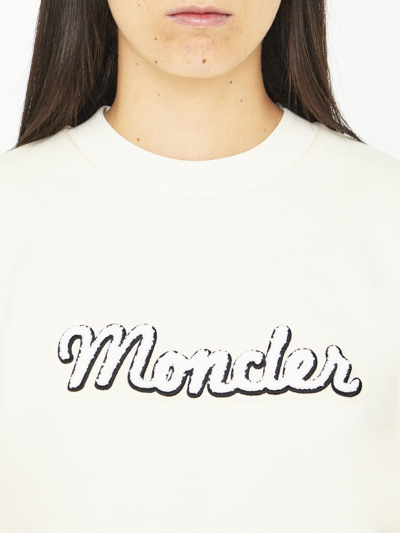Moncler Logo-embroidered Cotton Sweatshirt In White