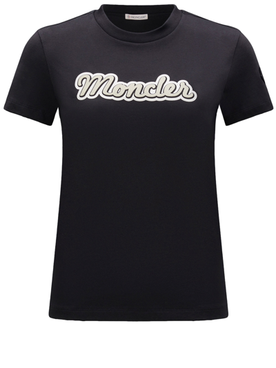 Shop Moncler Cotton T-shirt With Logo In Black