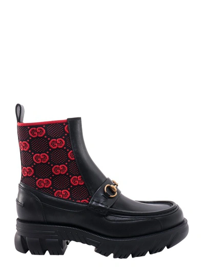Shop Gucci Leather Boots With Iconic Metal Horsebit In Black