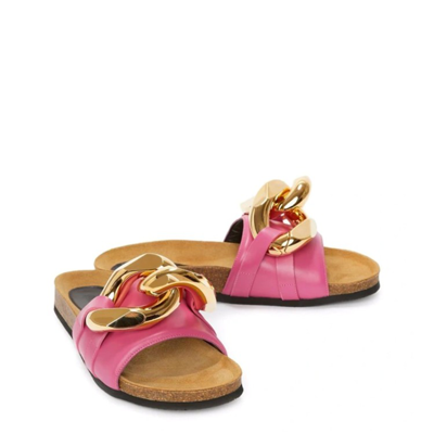 Shop Jw Anderson Leather Flat Sandals In Pink
