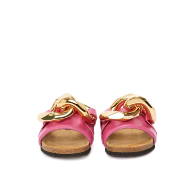Shop Jw Anderson Leather Flat Sandals In Pink