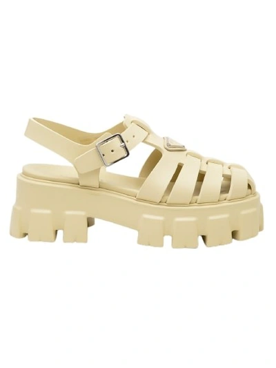 Shop Prada Quartz Color Rubber Sandals In Neutrals