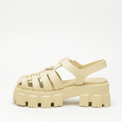Shop Prada Quartz Color Rubber Sandals In Neutrals