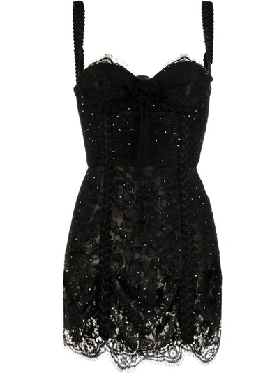 Shop Alessandra Rich Lace Detail Minidress In Black