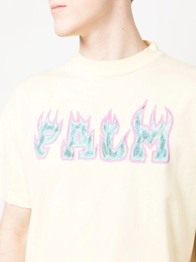 Shop Palm Angels Flames Logo Print T-shirt In Neutrals