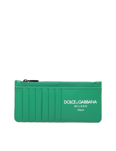 Shop Dolce & Gabbana Calfskin Card Holder With Green Logo