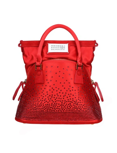 Shop Maison Margiela Mini 5ac Classic In Satin With Applied Crystals In Red