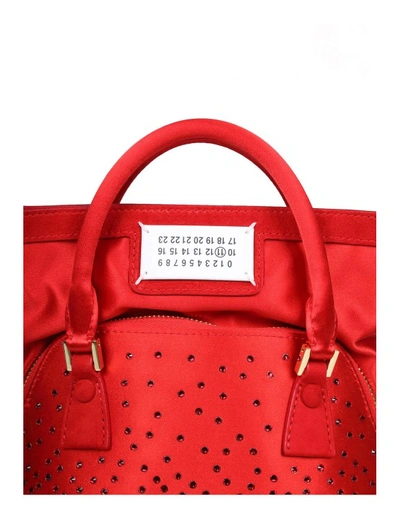 Shop Maison Margiela Mini 5ac Classic In Satin With Applied Crystals In Red