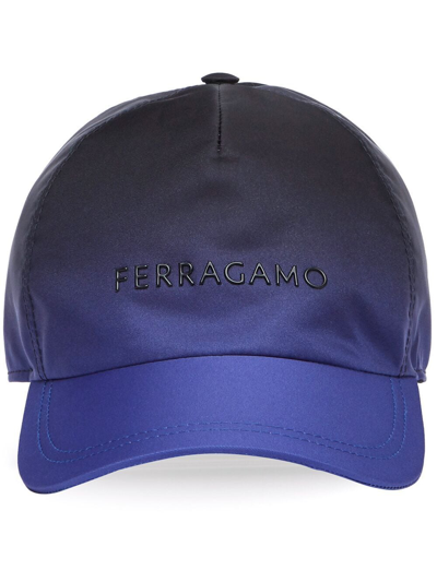 Shop Ferragamo Logo-appliqué Cotton Baseball Cap In Blue