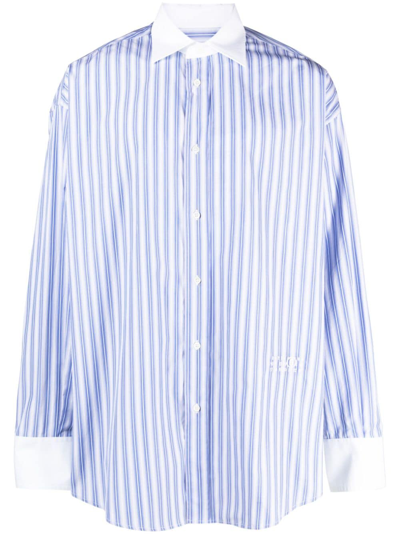 Shop Mm6 Maison Margiela Logo-embroidered Striped Cotton Shirt In Blue