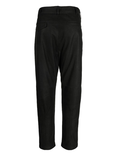Shop Ann Demeulemeester Cropped Leather Trousers In Black